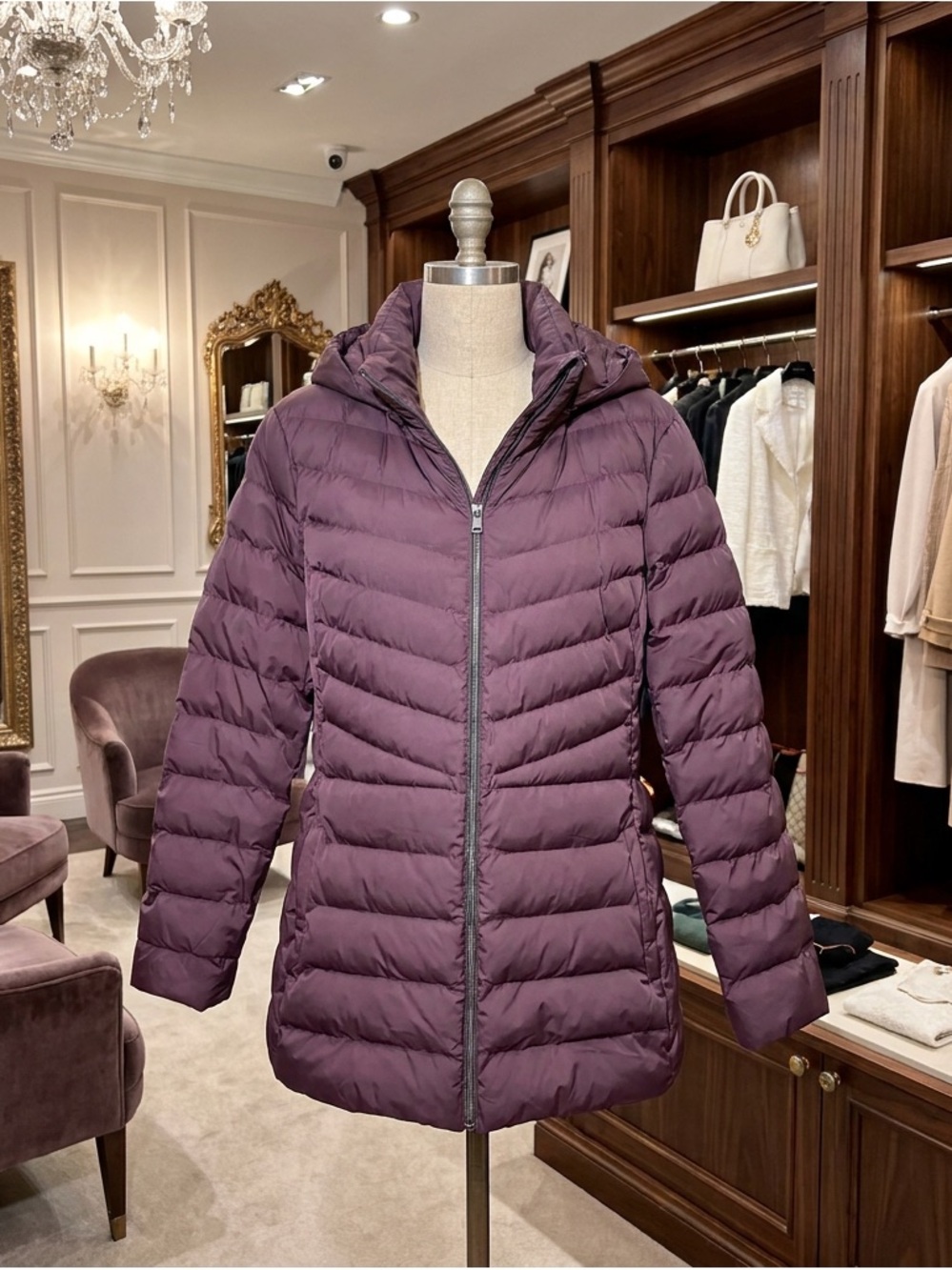 32 Degrees Women's Quilted Hooded Puffer Jacket in Plum